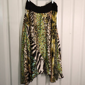 Boston Proper Womens Asymmetric Patchwork Animal Print Floral Skirt Size Lg Y2K